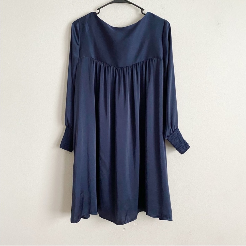 Hatch Navy satin long sleeve maternity dress